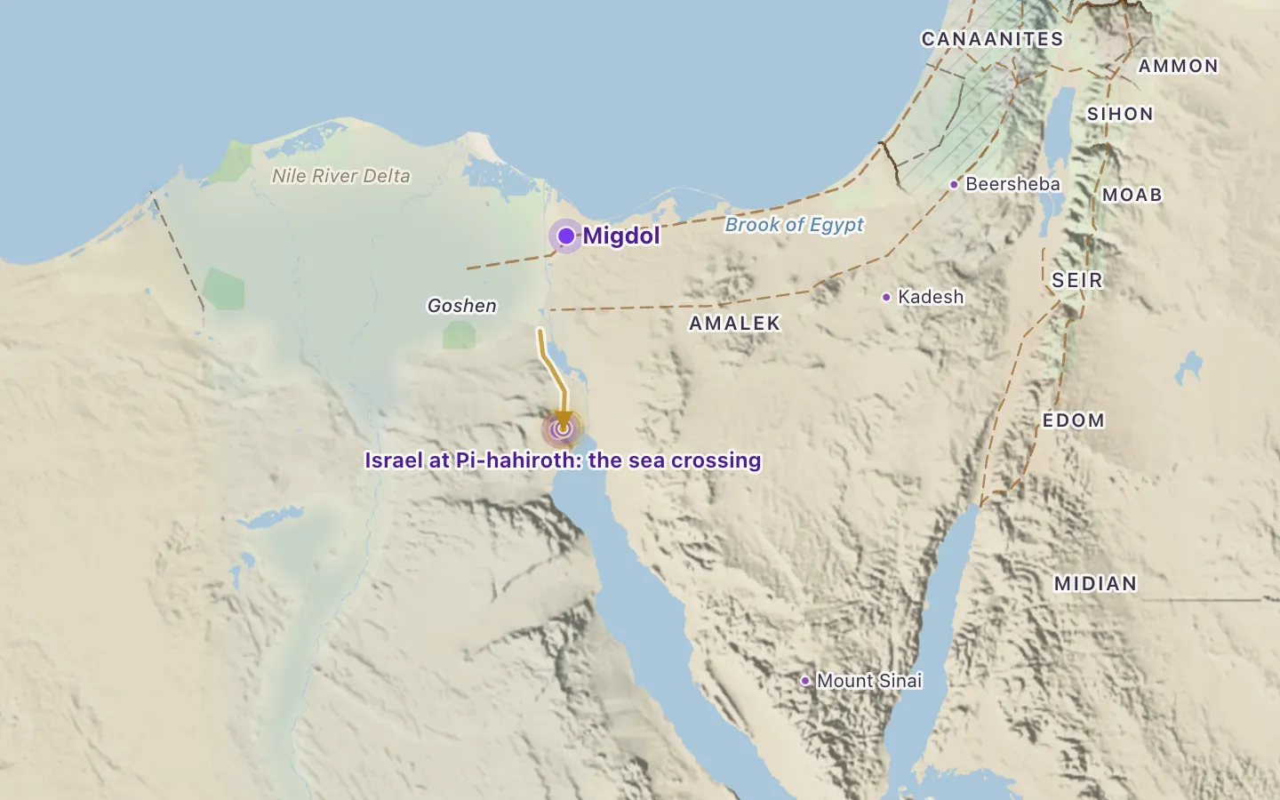 Map of Exodus 14: Israel at the sea
