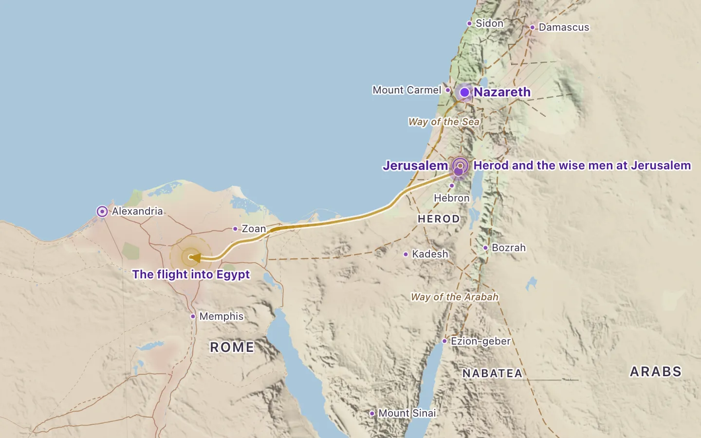 Map of Matthew 2: The flight into Egypt