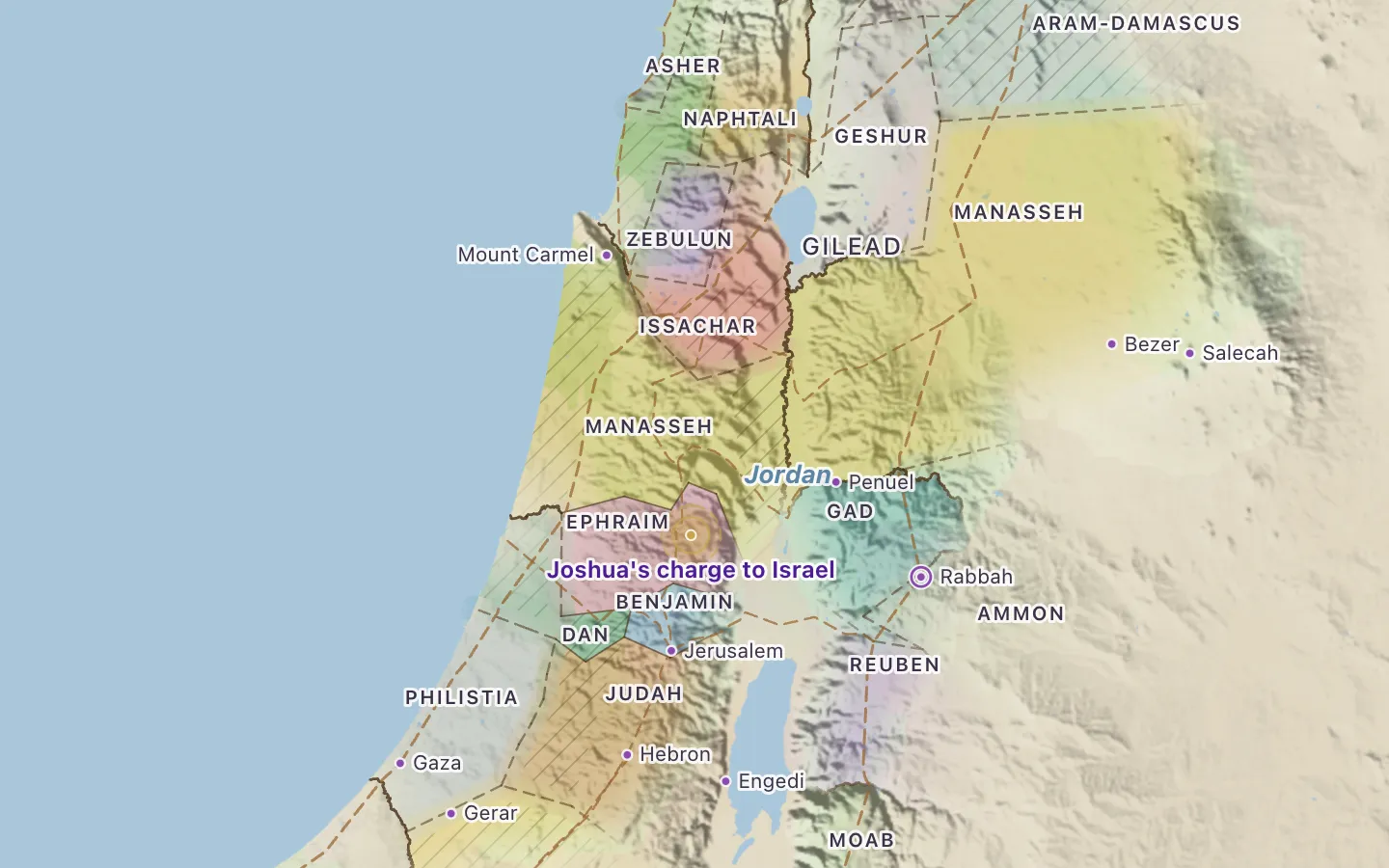 Map of Joshua 23: The land of the twelve tribes